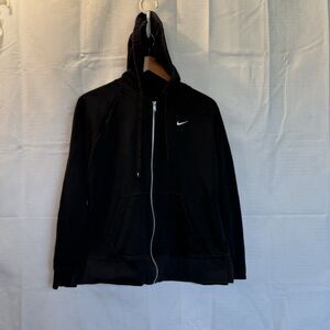 NIKE women black Fit Full Zip Top Sweatshirt size M Hoodie slit on the side